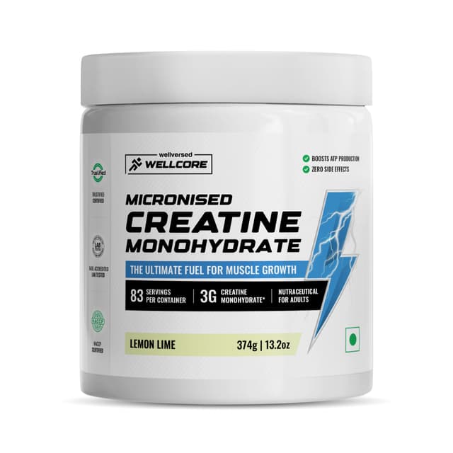 Wellcore Micronised Creatine Monohydrate | Lemon Lime (374g)