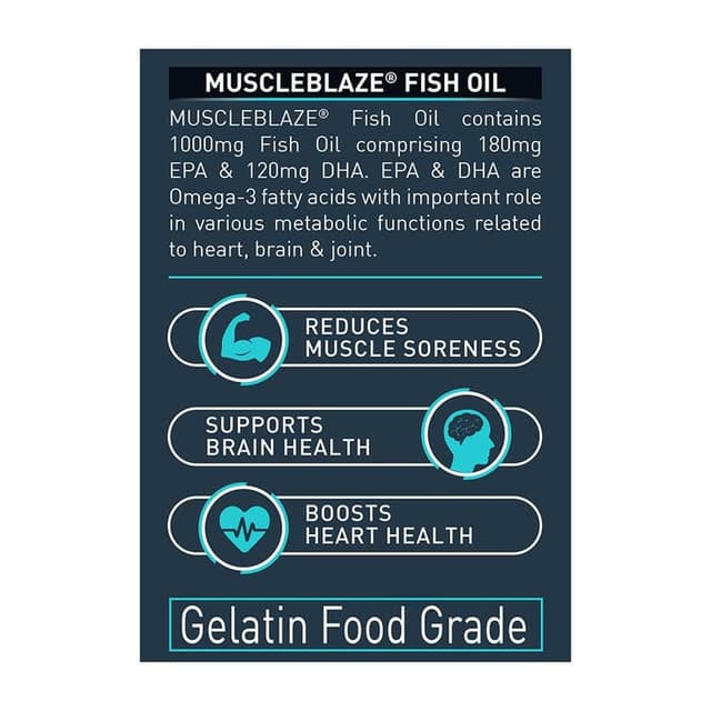 MuscleBlaze Omega 3 Fish Oil 1000mg (180mg EPA, 120mg DHA) - Image 3