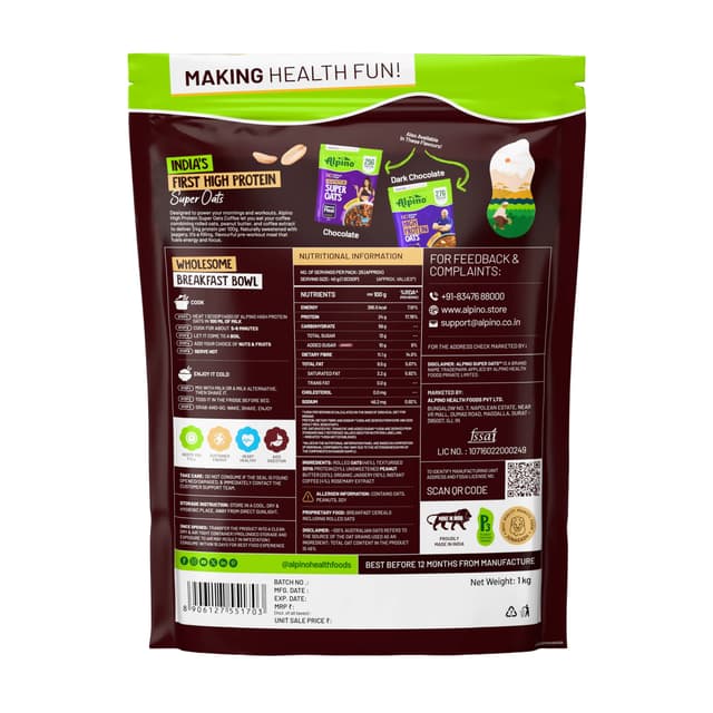 Alpino High Protein Super Rolled Oats Classic Coffee - Image 3
