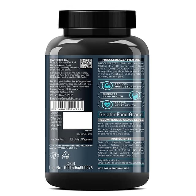 MuscleBlaze Omega 3 Fish Oil 1000mg (180mg EPA, 120mg DHA) - Image 5