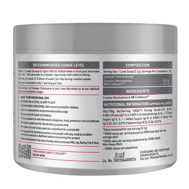 MuscleBlaze Creatine Monohydrate CreAMP, Unflavoured 100g - Image 2
