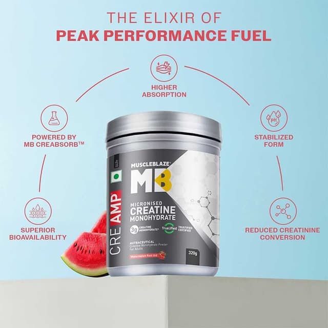 MuscleBlaze Creatine Monohydrate CreAMP, Watermelon Kool Aid 320g - Image 3
